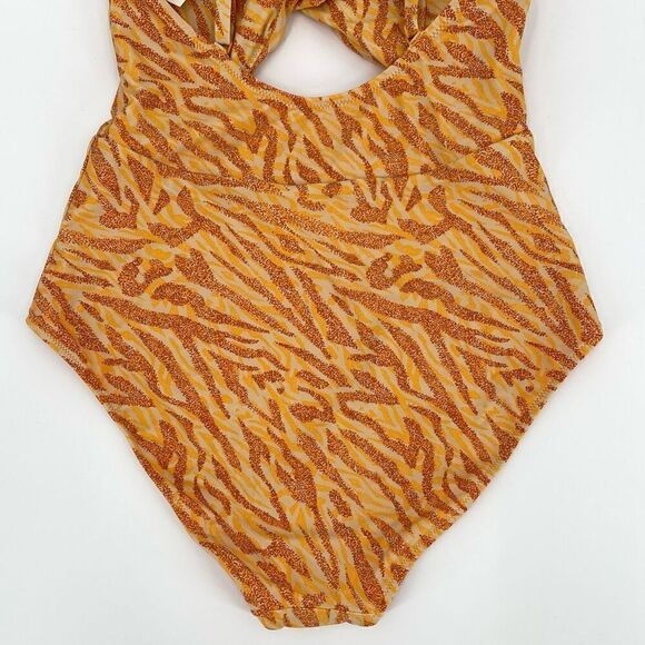 Aerie Twist Front Cut Out Full Coverage One Piece Swimsuit Women Large Orange - Picture 8 of 9